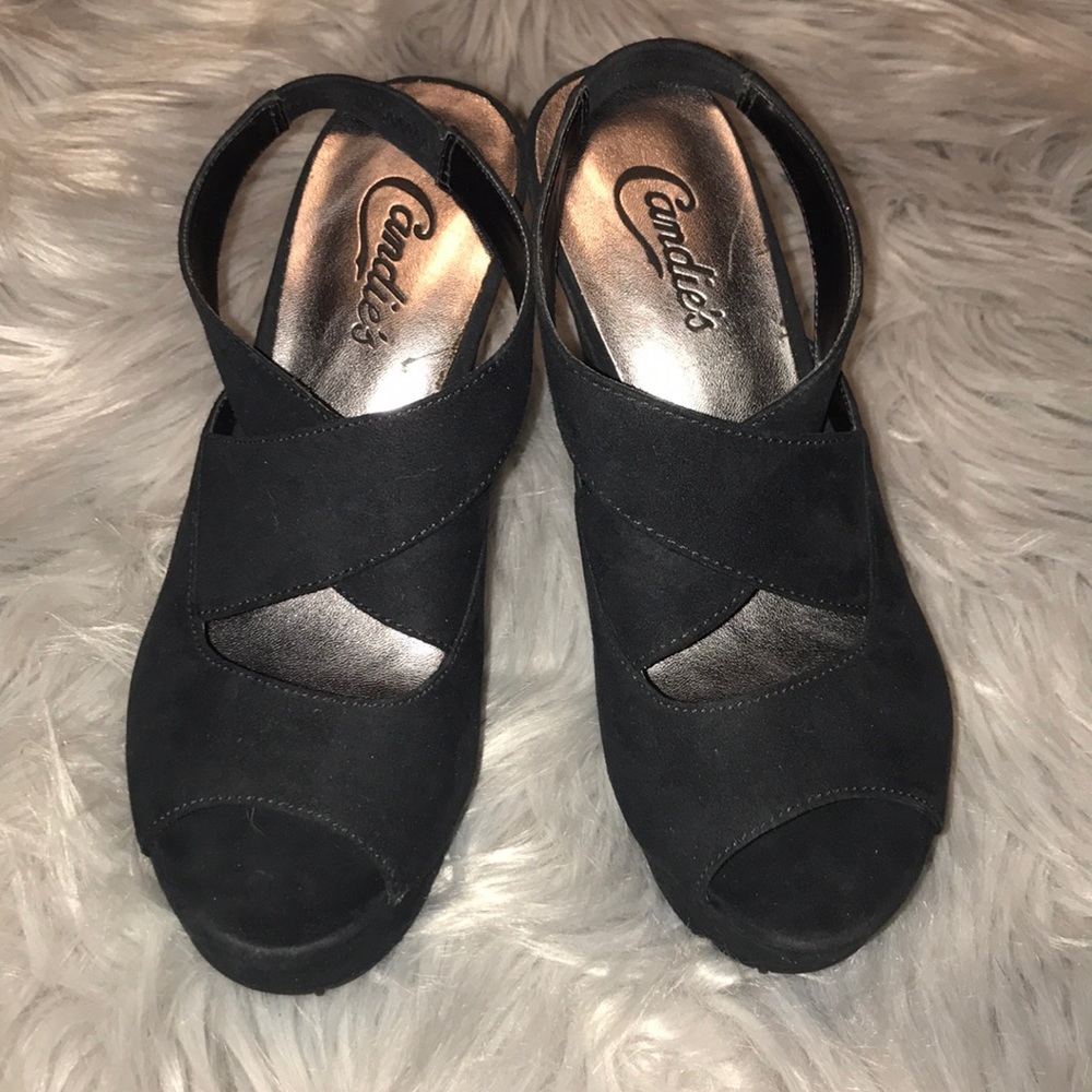 Suede criss cross sandal wedges